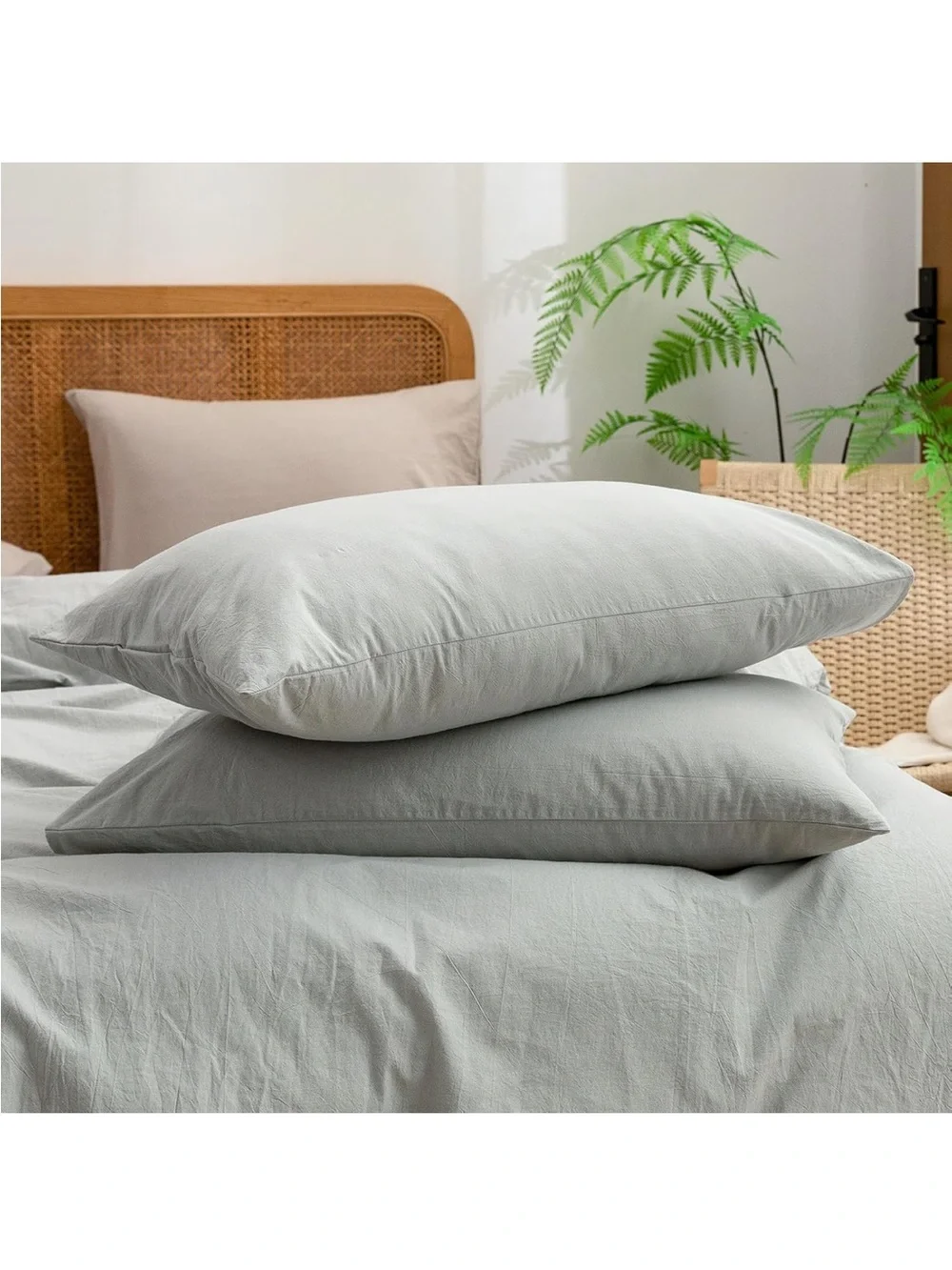 NEW BESTOUCH Duvet Cover Set 100% Washed Cotton Linen Feel, 3 PCs. Grey, King